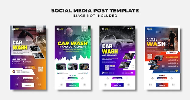 Carwash social media story flyer en bannersjabloon voor promotie