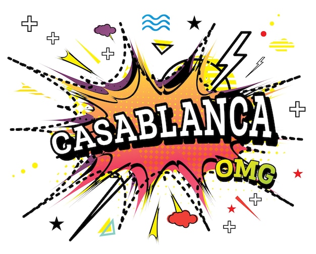 Testo comico di casablanca in stile pop art isolato su sfondo bianco