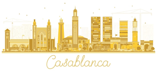 Casablanca Marokko City Skyline van silhouet met gouden gebouwen. Vectorillustratie. Zakelijk reizen en toerisme Concept met historische architectuur. Casablanca stadsgezicht met monumenten.