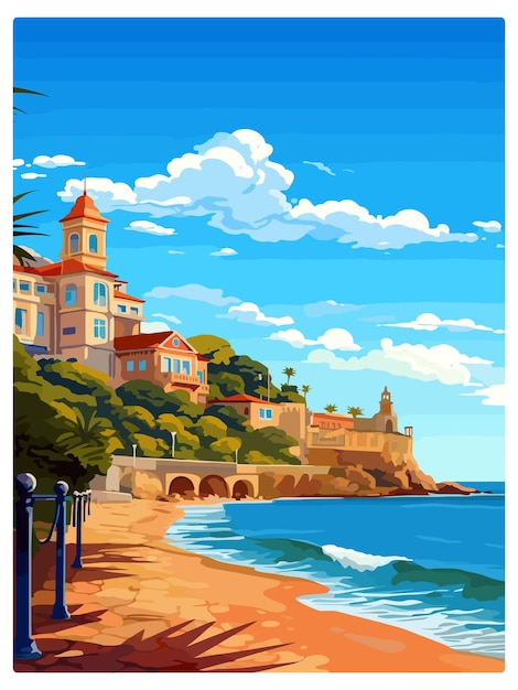 Vector cascais portugal vintage travel poster souvenir postcard portrait painting wpa illustration