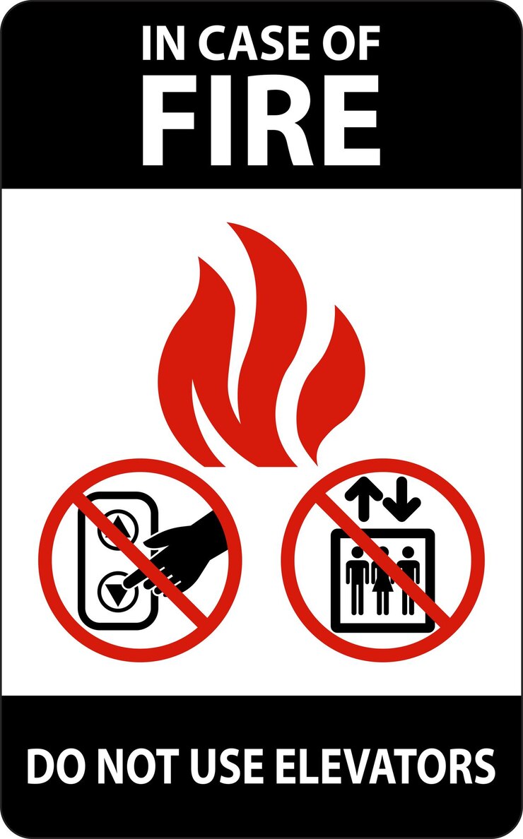 Vector in case of fire sign do not use elevators
