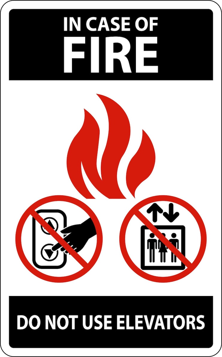 Vector in case of fire sign do not use elevators