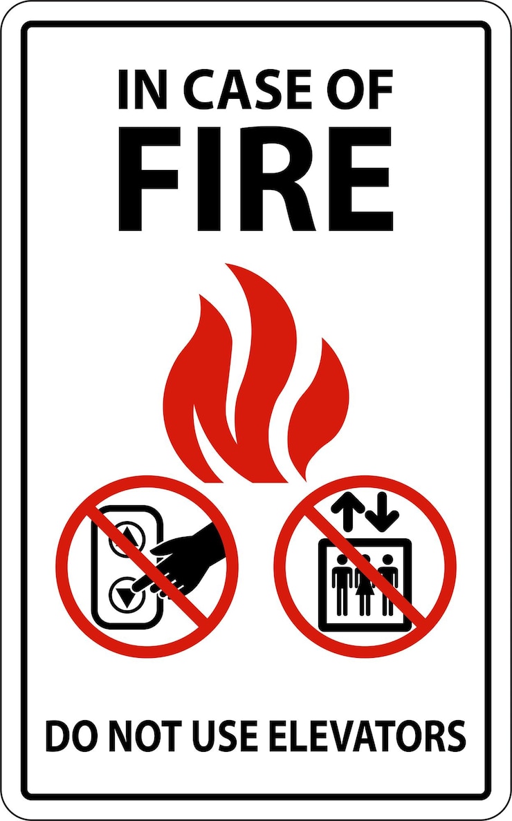 Vector in case of fire sign do not use elevators