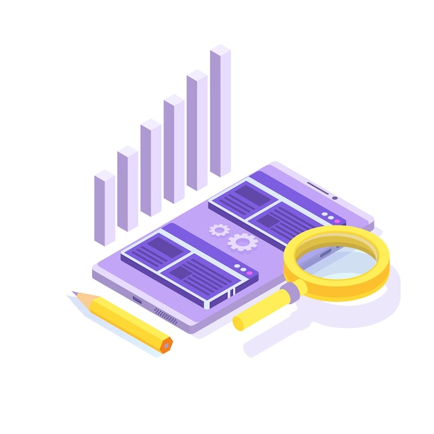 Case study concept. Flat style isometric