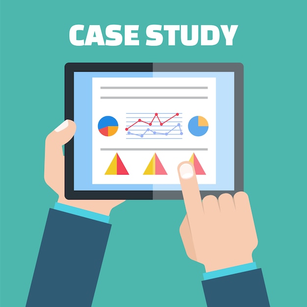 Case study concept vector with computer device