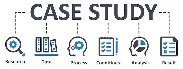 Case Study infographic sjabloonontwerp met pictogrammen vector illustratie bedrijfsconcept