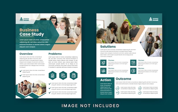 Vector case study layout flyer minimalist business report with simple design green and beige color accent