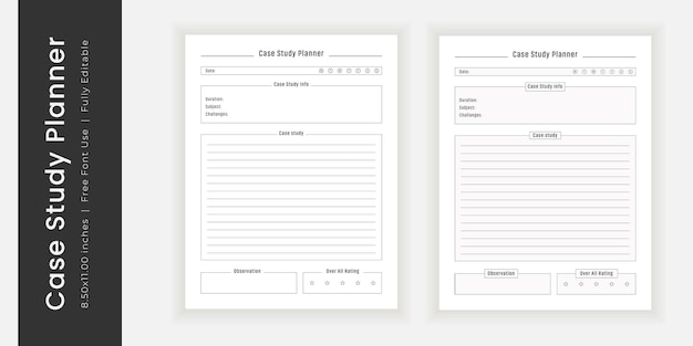 Case study planner tracker logbook journal and minimalist printable pages