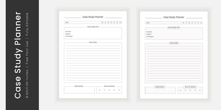 Vector case study planner tracker logbook journal and minimalist printable pages