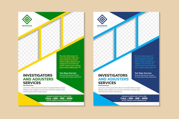 Vector case study template design investigators and adjusters service booklet layout flyer template