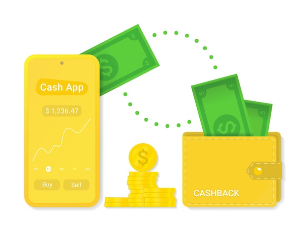 Vector cash-app met cashback geïsoleerd vector teken symbool