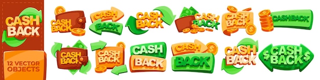 Vettore set di icone cash back iconica cash back