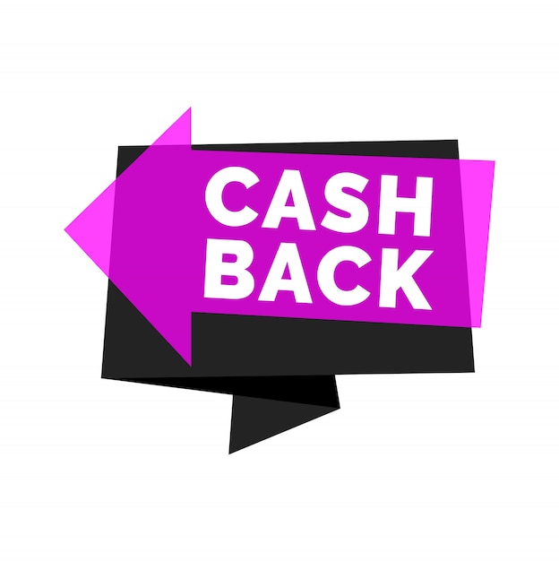 Vector cash back lettering on pink transparent arrow with dark grey origami element.