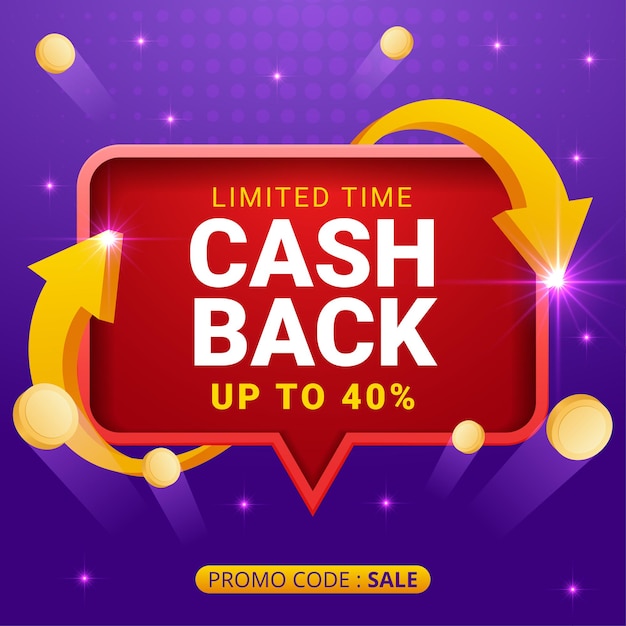 Vector cash back offers banner with flying coins