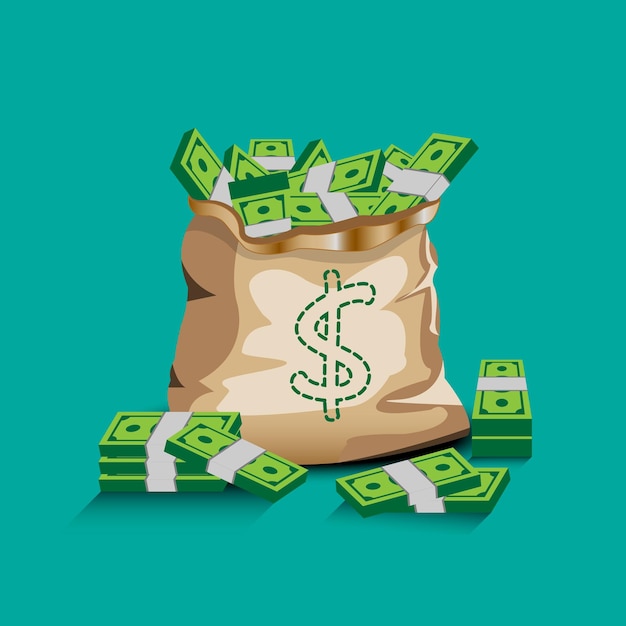 Vector a cash bag and cash stacks vector illustrator