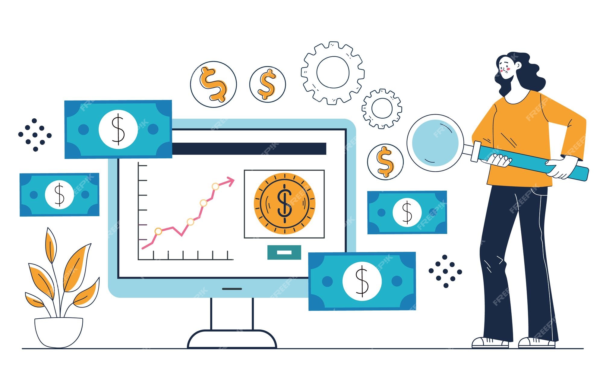 Premium Vector | Cash flow management financial success searching strategy concept graphic design cartoon Premium Vector | Cash flow management financial success searching strategy concept graphic design cartoon