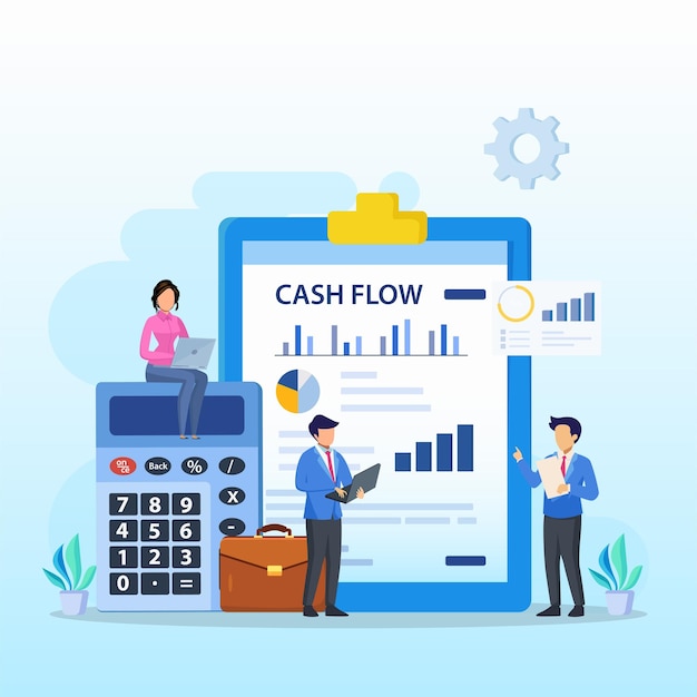 Cash Flow Vector Illustration Concept Business people with online cash flow report