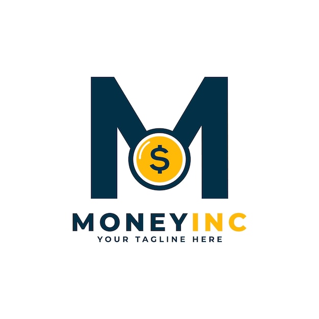 Cash logo letter m with coin money logo design template