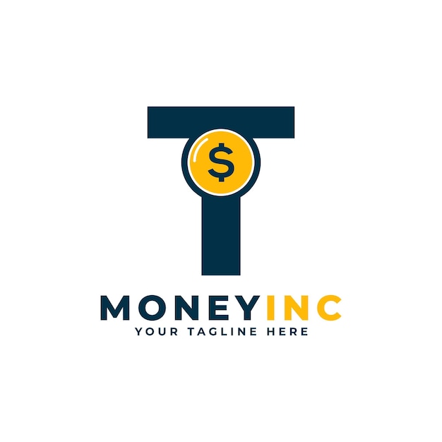 Cash Logo Letter T с шаблоном дизайна логотипа Coin Money