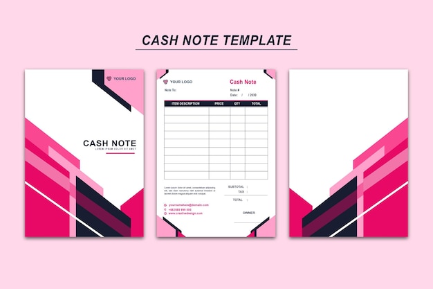 Cash note template pink