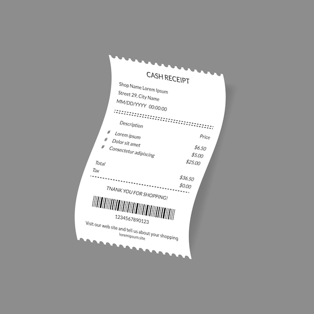 Vector cash register receipt with description and price payment finance document from retail store or shop vector illustration