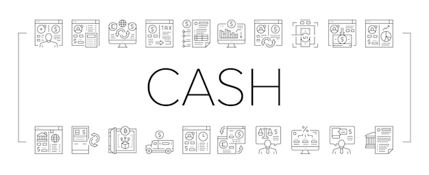 Cash services bank collection icons set vector