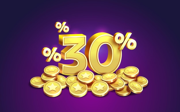 Cashback 30 Percentage gouden munten financiële besparing Vector illustratie