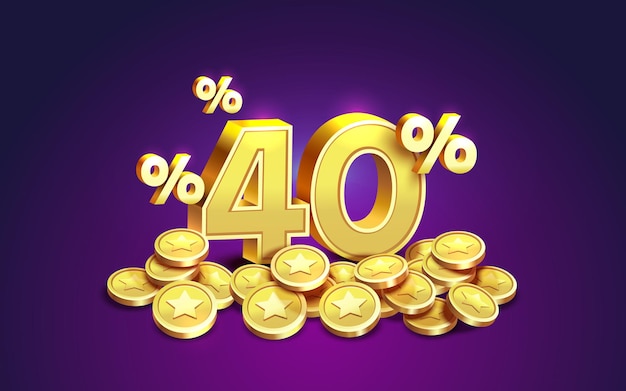 Cashback 40 Percentage gouden munten financiële besparing Vector illustratie