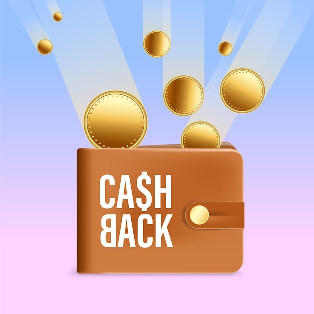 Vector cashback concept   coins falling from sky towards wallet