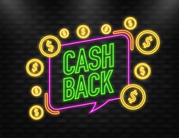 Logo del concetto di cashback banner blu di cashback su sfondo bianco