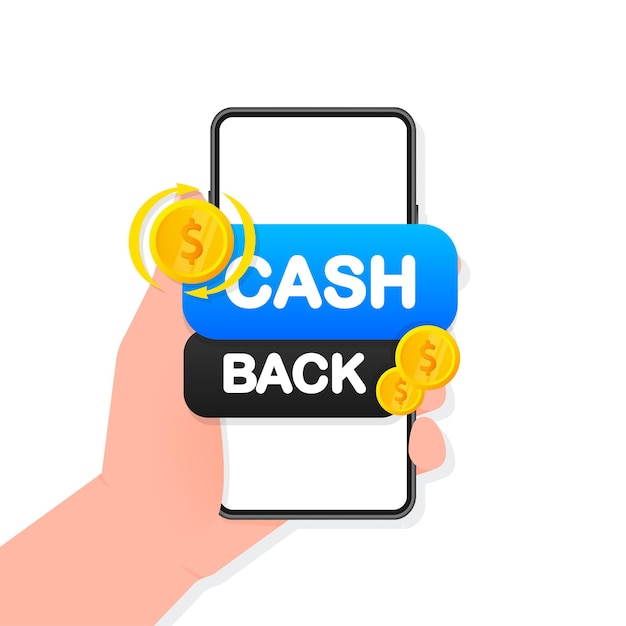 Cashback concept logo Cashback blauwe banner op witte achtergrond