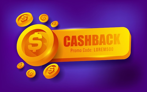 Vector cashback concept met 3d dollar coins gouden banner