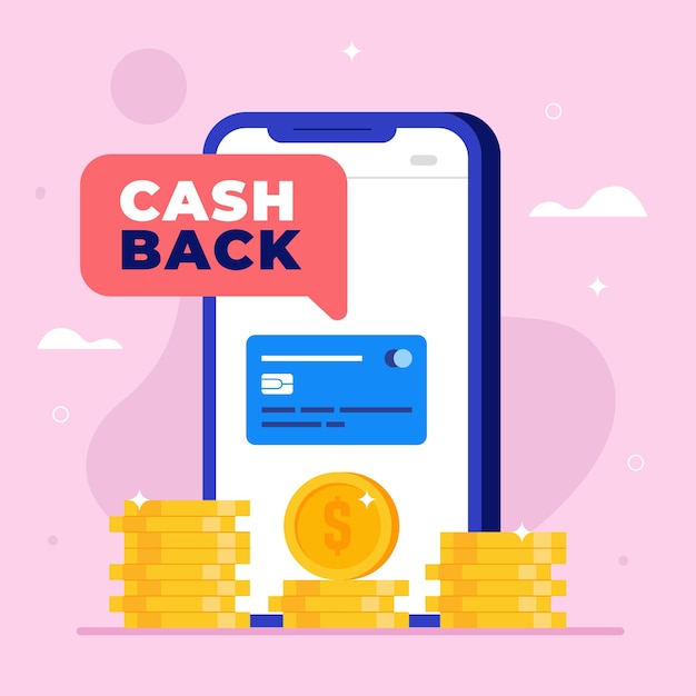Concetto di cashback con monete e smartphone