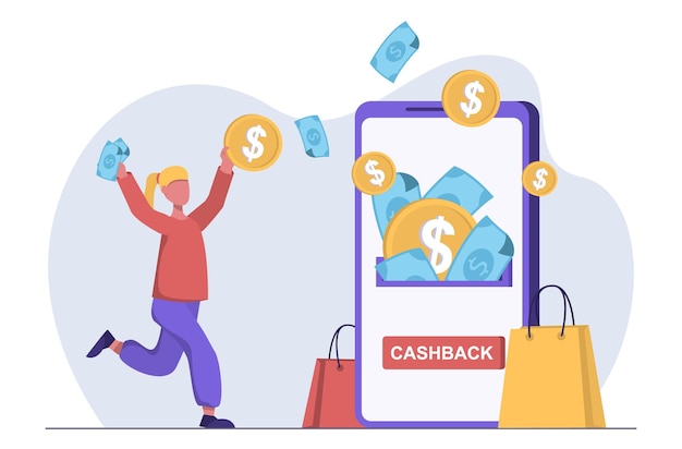 Cashback Het meisje kreeg een cashback op haar aankopen