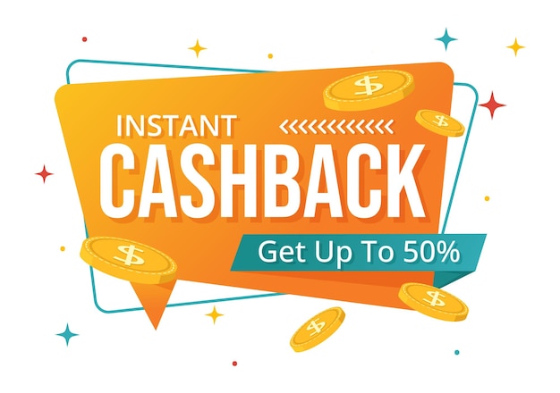 Vector cashback illustration with financial payment to money cash back service for a buyer