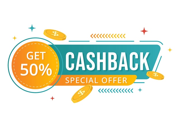 Vector cashback illustration with financial payment to money cash back service for a buyer