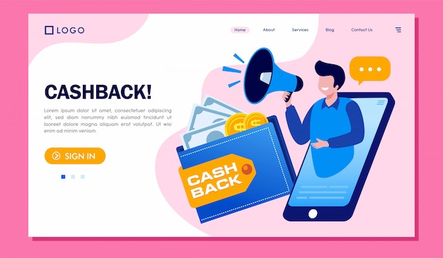 Иллюстрация веб-сайта целевой страницы cashback