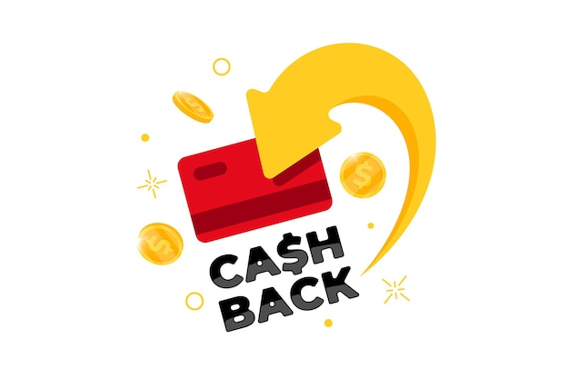 Cashback loyaliteitsprogramma concept. creditcard of bankpas met geretourneerde munten op bankrekening. terugbetaling geld service ontwerp. bonus geld terug symbool vectorillustratie