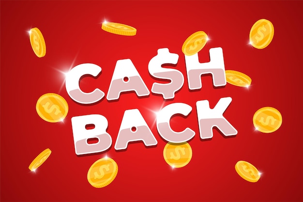 Cashback loyaliteitsprogramma concept. Geretourneerde vallende munten naar bankrekening banner ontwerpsjabloon. Terugbetaling geld service poster. Bonus geld terug dollar symbool op rode achtergrond vectorillustratie