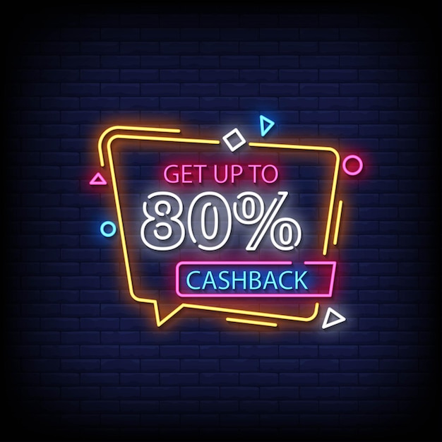 Cashback insegne al neon in stile testo