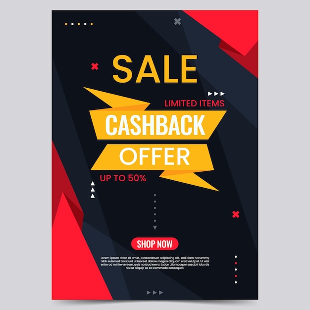 Modello di poster cashback con nero e rosso