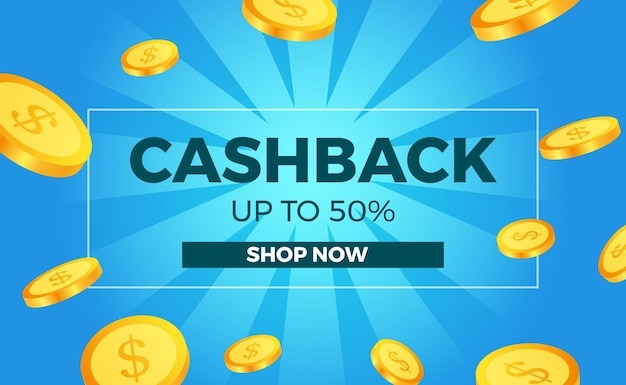 Cashback promotion poster banner template with golden coin