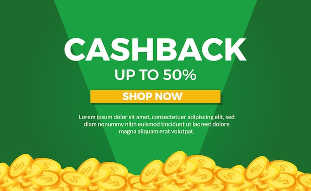 Cashback promotion poster banner template with golden coin