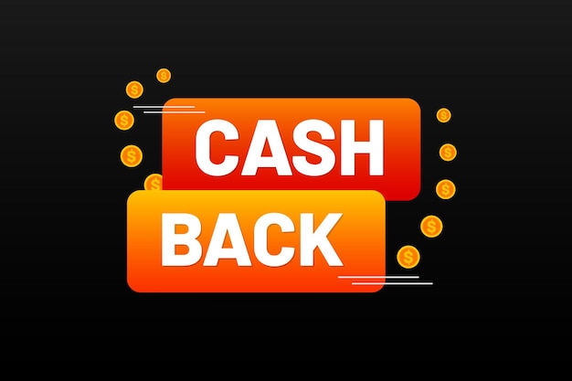 Cashback with gold dollar vector on  black background.