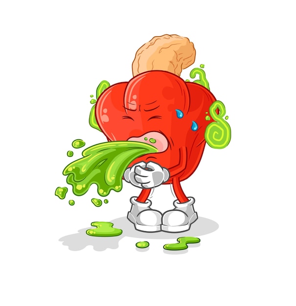 Cashew fruit throw up cartoon cartoon mascot vector