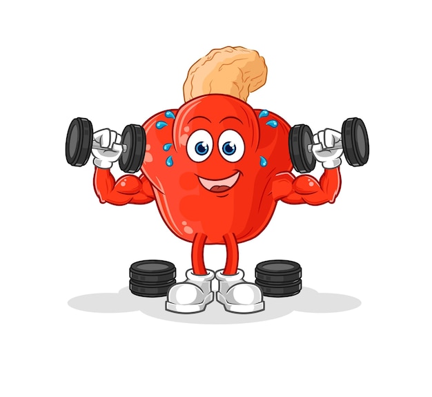 Cashew fruit weight training illustration character vector