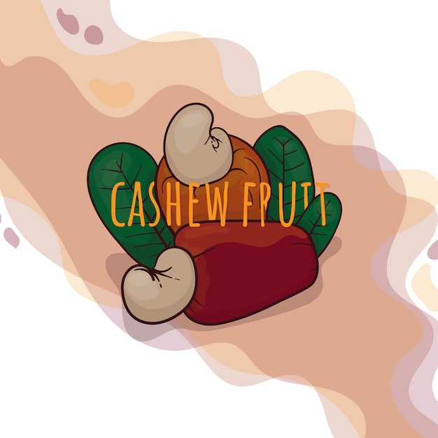 Cashewfruit met cashewblad in cartoonontwerp voor sjabloonontwerp voor fruitreclame