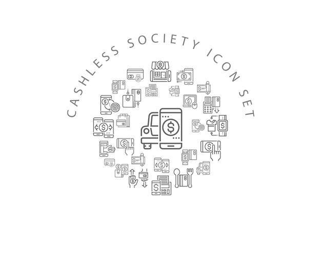 Cashless society icon set design
