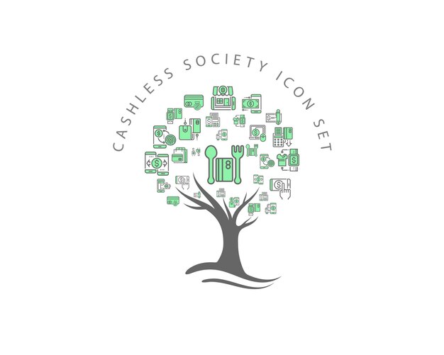 Cashless society icon set Premium Vector