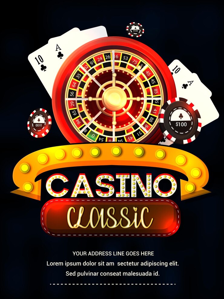 Casino background with cards, chips, craps and roulette. Vector illustration